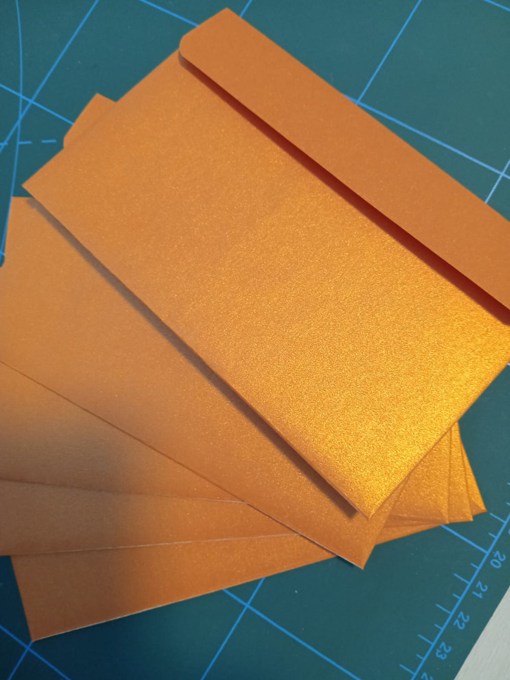 Enveloppe faite main carrée (140x90mm) - Orange pearl